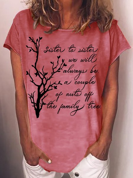

Womens Funny Sister Letter Print Crew Neck Casual T-Shirt, Red, T-shirts