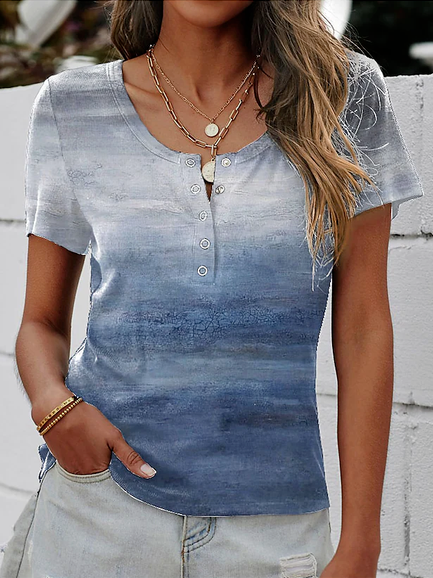

Casual Half Open Collar Regular Fit Ombre T-Shirt, Blue, T-Shirts