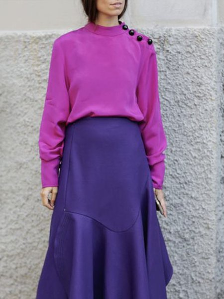 

Daily Long sleeve Regular Fit Elegant Plain Top, Rose red, Sweaters