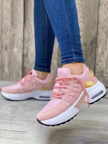 

Mesh Panel Synthetic Leather Shock Absorbing Sneakers, Pink, Sneakers