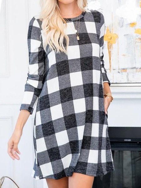 

Plaid Regular Fit Casual Long sleeve Dresses, Black, Mini Dresses