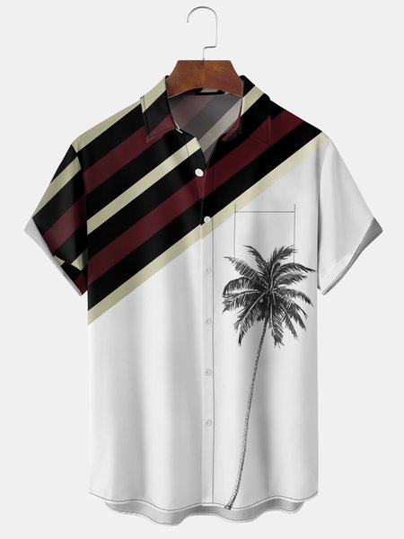 

Men's Coconut Tree Print Casual Breathable Hawaiian Short Sleeve Shirt, White, Men's Floral shirt