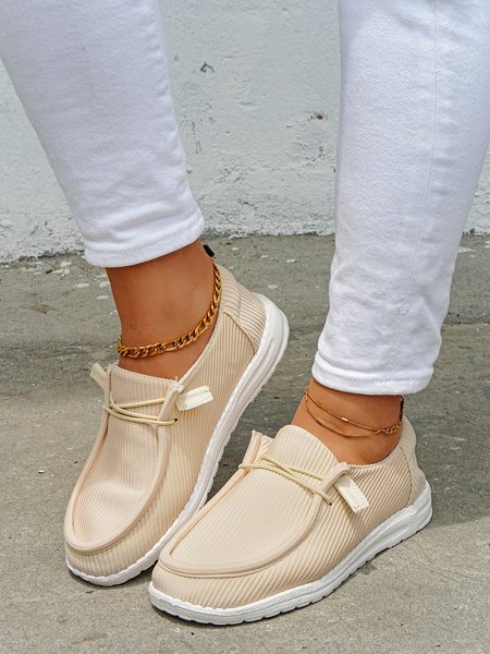 

Casual Light Lace Up Flats Canvas Shoes, Apricot, Flats