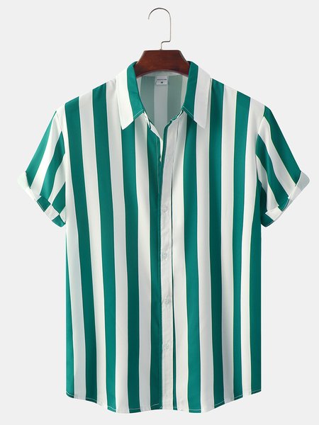 

Casual Striped Short Sleeve Shirt, Lake blue, Shirts ＆ Blouse