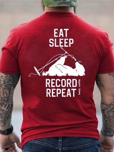 

Men Bear Letter Printing Vintage Crew Neck T-Shirt, Red, T-shirts