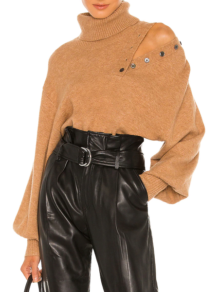 

Autumn Long sleeve H-Line Turtleneck Loose Urban Micro-Elasticity Daily Sweater, Khaki, Pullovers