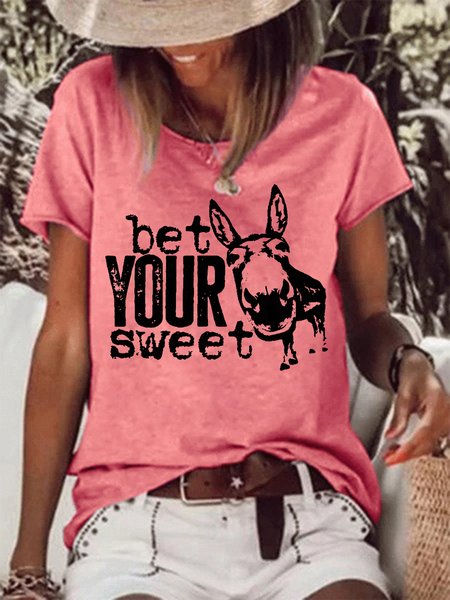 

Women Funny Bet Your Sweet Donkey Loose Simple T-Shirt, Pink, T-shirts