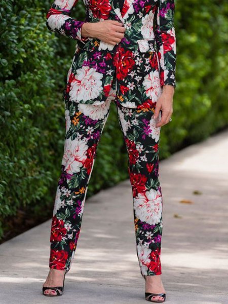 

Vacation Floral Fashion Straight Pants, Multicolor, Cropped Pants