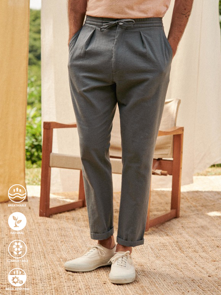 Cotton And linen Style American Casual Basic Wild linen Trousers, As picture, Men's pants