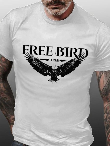 

Men Eagle Letter Printing Casual Text Letters Crew Neck T-Shirt, White, T-shirts