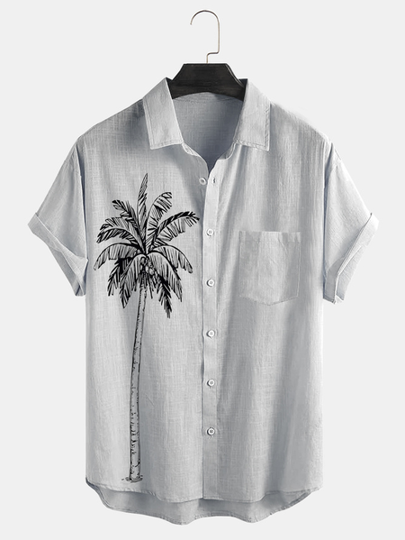 

Cotton And Linen Holiday Leisure Short-sleeved Shirt, As picture, Men's Floral shirt