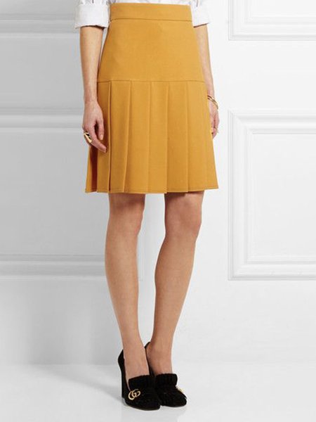 

Yellow Daily High Waist Plain Regular Fit Skirt, Mini Skirts