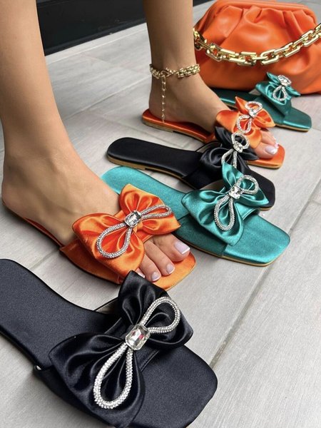 

Bow Rhinestone Satin Evening Dress Slippers, Orange, Sandals & Slippers