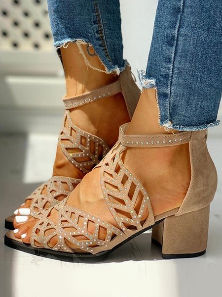 

Sexy Plain Spring Zipper Wearable Party Block Heel Pu PINS Style Sandals for Women, Apricot, Sandals & Slippers