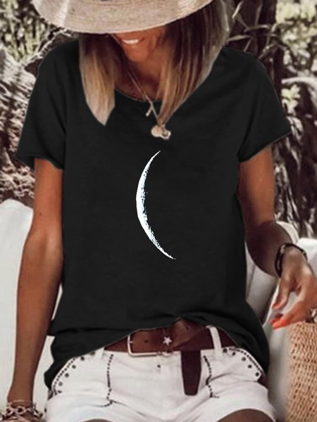 

Women Black Moon Printed Loose Cotton-Blend T-Shirt, T-shirts