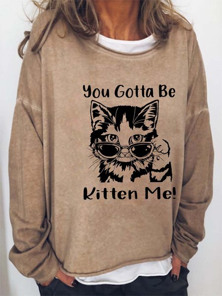 

Women Cat Letter Printing Animal Sweatshirts, Khaki, Hoodies&Sweatshirts