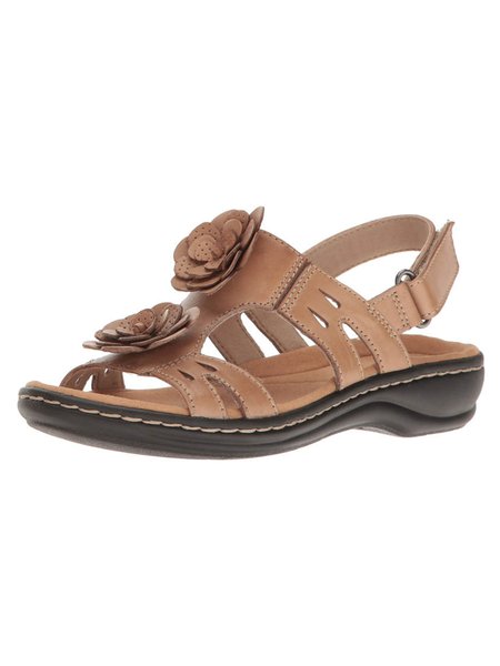 

3D Floral Hollow Breathable Casual Velcro Sandals, Brown, Sandals