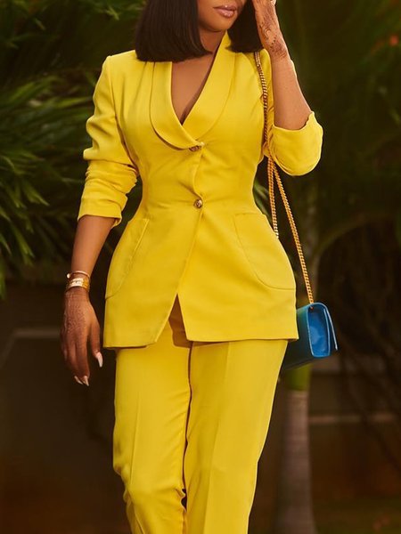 

Simple Shawl Collar Regular Fit Blazer, Yellow, Blazers