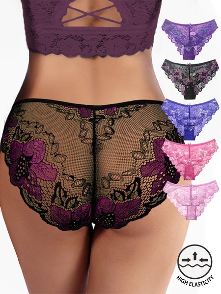 

Sexy Lace Breathable Low Waist Briefs Plus Size, Black, loungewear & lingeries