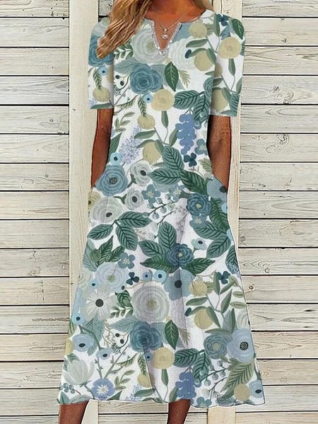 

Casual Floral V neck Dresses, Flower, Dresses