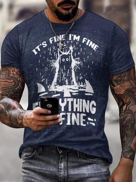 

Men's It's Fine I Am Fine Everything Is Fine Crew Neck T-Shirt, Blue, T-shirts