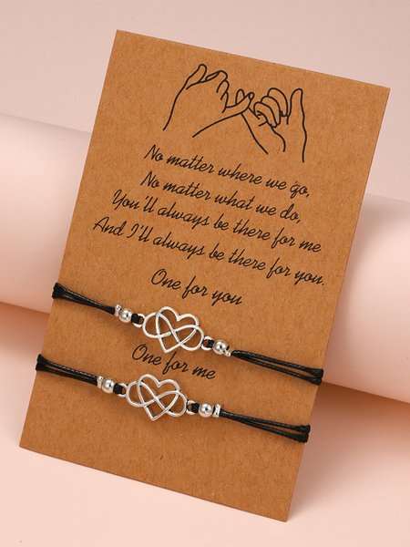 2Pcs One For You Best Friends Love Bracelet Set, Black, Bracelets