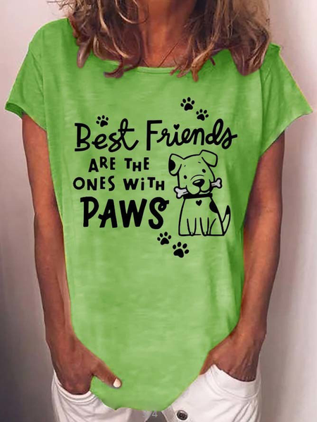 

Funny dog ​​print round neck short sleeve T-shirt, Green, T-shirts