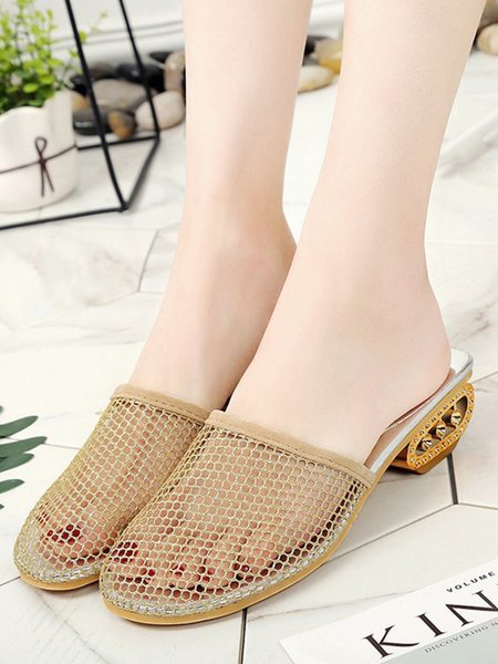 

Breathable Cutout Sexy Mesh Low Heel Slippers, Apricot, Heels