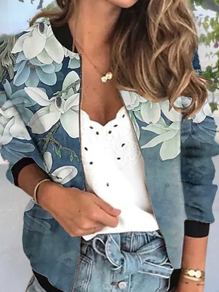 

Crew Neck Floral Vacation Other Coat, Multicolor, Jackets