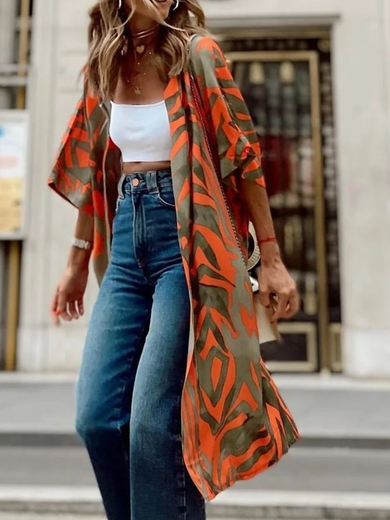 

Color Block Loose Cross Neck Other Coat, Multicolor, Cardigans