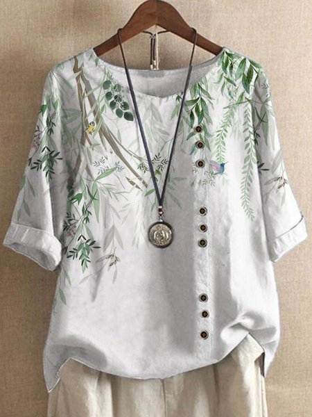 

Floral Crew Neck Casual Loose Tops, Multicolor, Shirts & Blouses
