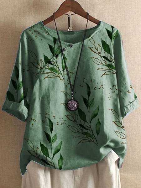 

Casual Crew Neck Leaf Top, Green, Blouses & Shirts