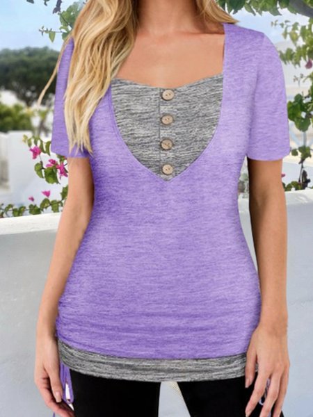 

Color Block Square Neck Casual Tops, Multicolor, Shirts & Blouses