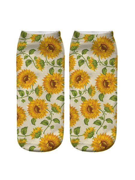 

Sunflower Daisy Print Cotton Knitted Socks Breathable Sweat-wicking, Color4, Socks