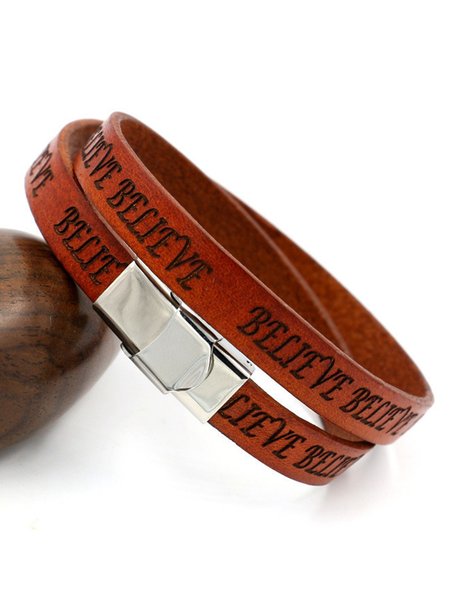 

Vintage Casual BELIVE Black Alphabet Leather Bracelet, As picture, Bracelets