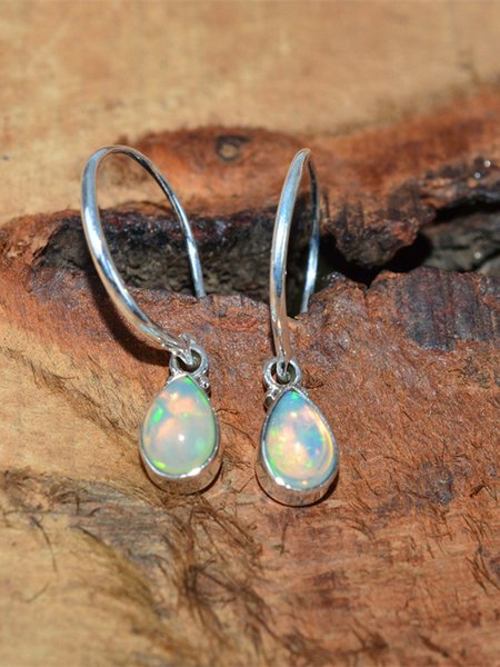 

Vintage Oval Moonstone Opal C-Shaped Earrings, Silver, Earrings