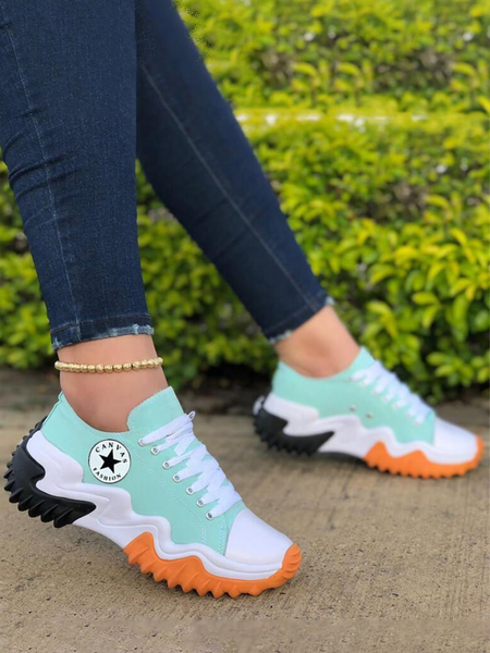 

Solid Color Canvas Platform Booster Sneakers, Cyan, Sneakers