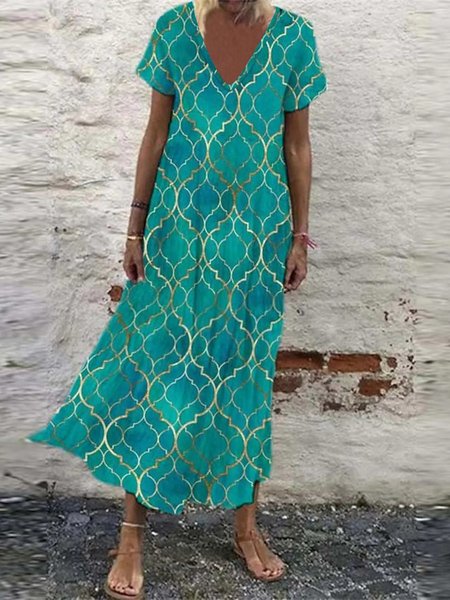 

Ethnic Loose Vacation Dresses, Cyan, Dresses