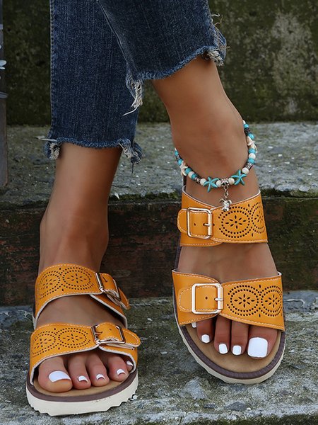 

Cutout Buckle Casual Beach Slippers, Orange, Sandals & Slippers
