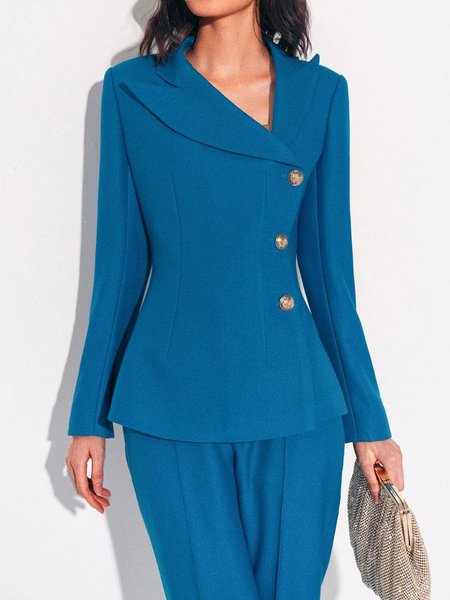 

Plain Elegant Asymmetrical Blazer, Blue, Blazers