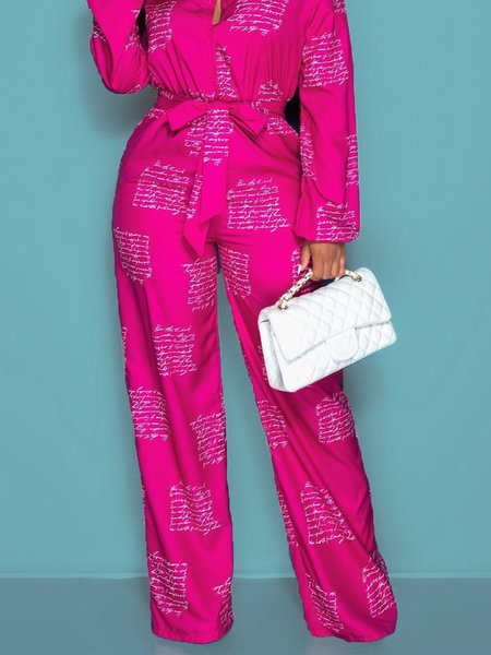 

Urban Fashion Letters Pants, Rose red, Wide Leg Pants