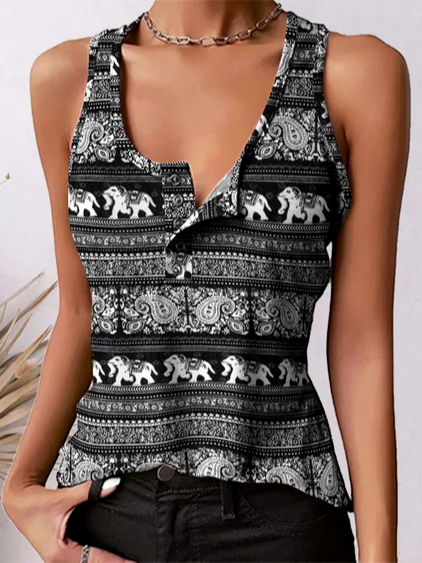 

Floral Cotton-Blend Casual Animal Tanks & Camis, Black-grey, Tanks & Camis