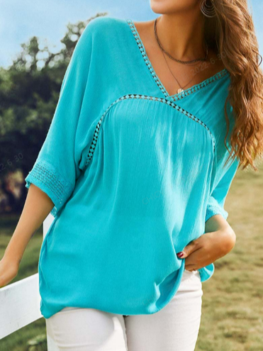 

Loose Casual Plain Tops, Blue, Tunics