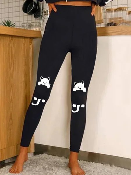 

Regular Fit Animal Leggings, Black, leggings