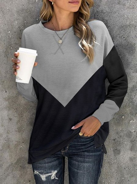 

Contrast-paneled Ribbed Crew-neck Knitted Sweatshirt, Gray, T-Shirts