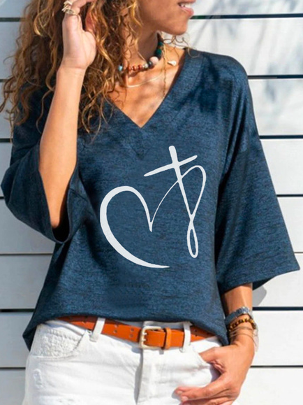 

Casual V Neck Text Letters T-Shirt, Multicolor, T-Shirts