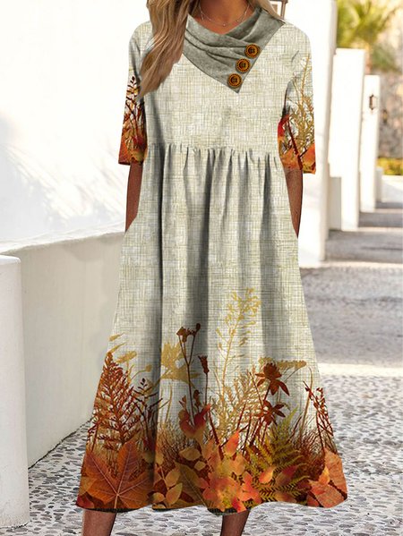 

JFN Cowl Neck Casual Cross Neck Midi Dress, Khaki, Dresses