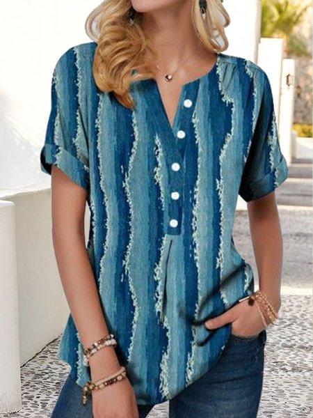 

Casual V Neck Geometric Blouse, Blue, Shirts & Blouses