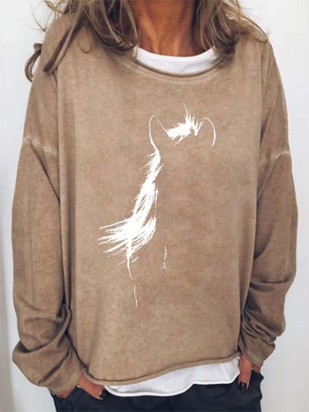 

Women Printing Loose Casual Crew Neck Sweatshirt, Khaki, Hoodies&Sweatshirts