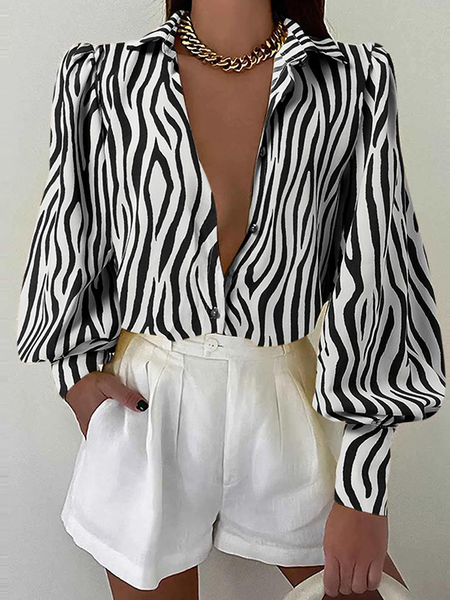 

Autumn No Elasticity Long sleeve Urban Daily Blouse, Zebra-stripe, Blouses and Shirts